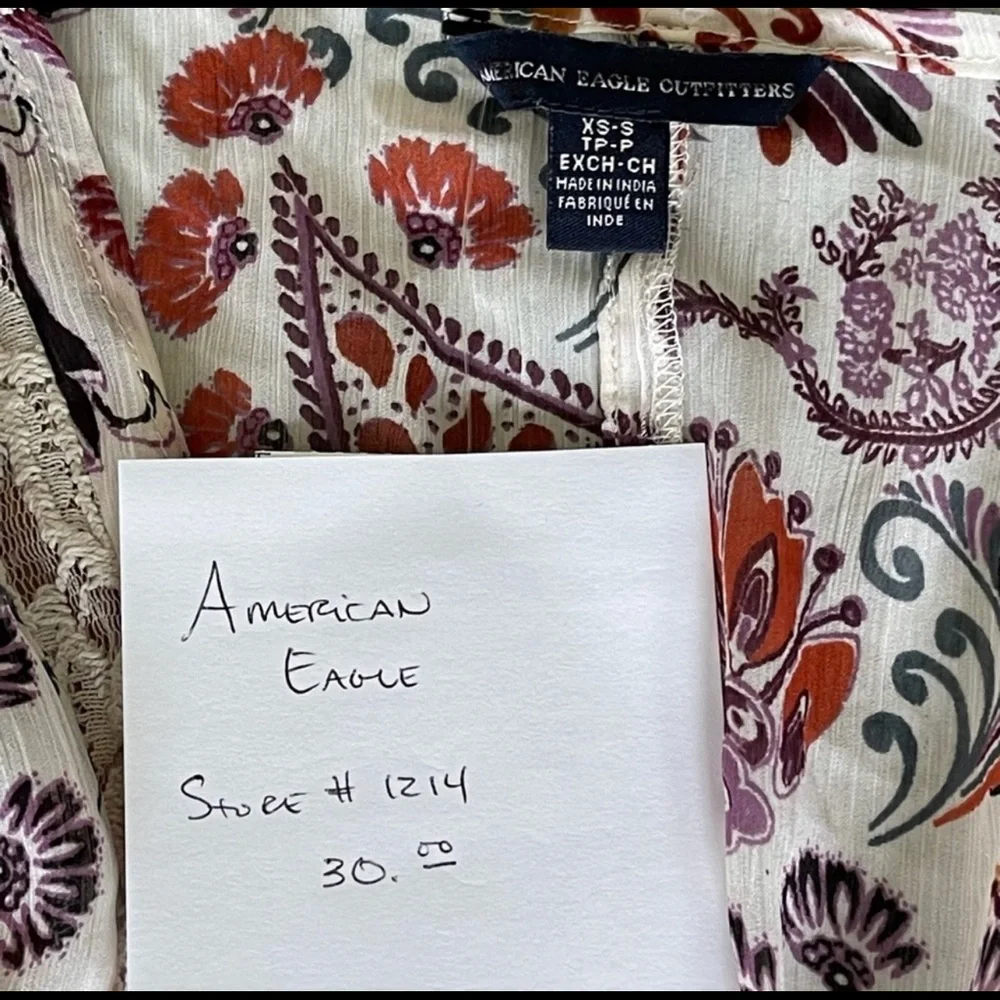 🌟SOLD American Eagle Outfitters kimono duster 3/$25 sheer PAISLEY BoHo FLORAL L - Picture 11 of 14